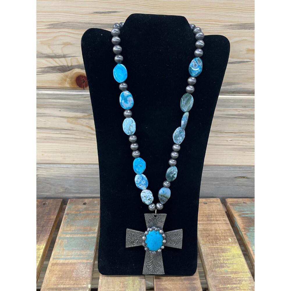 NEW ART BY AMY LABBE cross necklace in blue